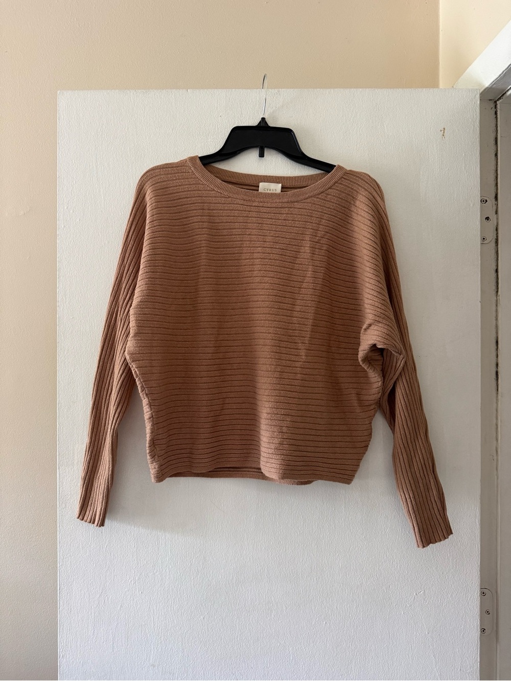 Cyrus Ribbed Batwing Sleeve Sweater in Tan/Brown Size Large